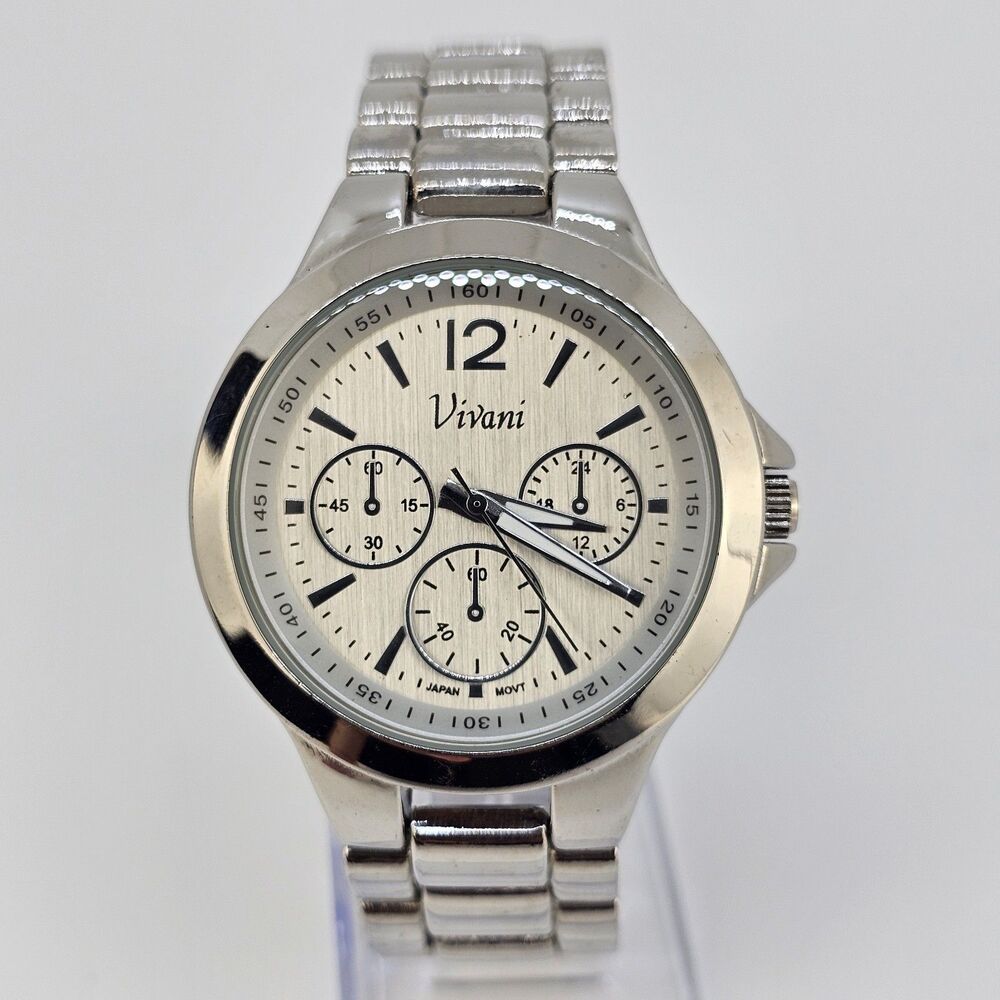 Vivani Women's Watch 40MM Gray Dial Gray Bracelet Band 6.5" New Battery